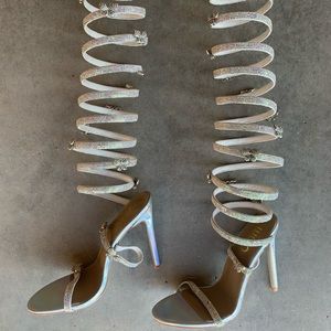 Butterfly spiral silver heels